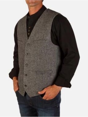 NWT Celtic Ranchwear Men's Blended Wool Vest Herringbone Pattern Gray Size XL
